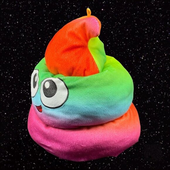 Six Flags Rainbow Poop Emoji Hat Plush Large Smiling 10”W 11”T - Picture 4 of 5